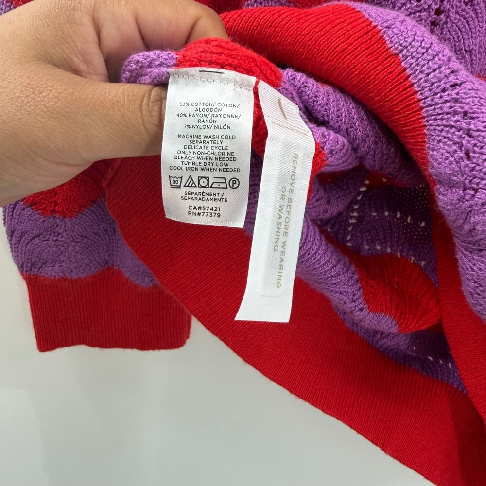 Ann Taylor Red Purple Wavy Chevron Pointelle Knit Sweater Womens Medium NWT - Picture 5 of 13